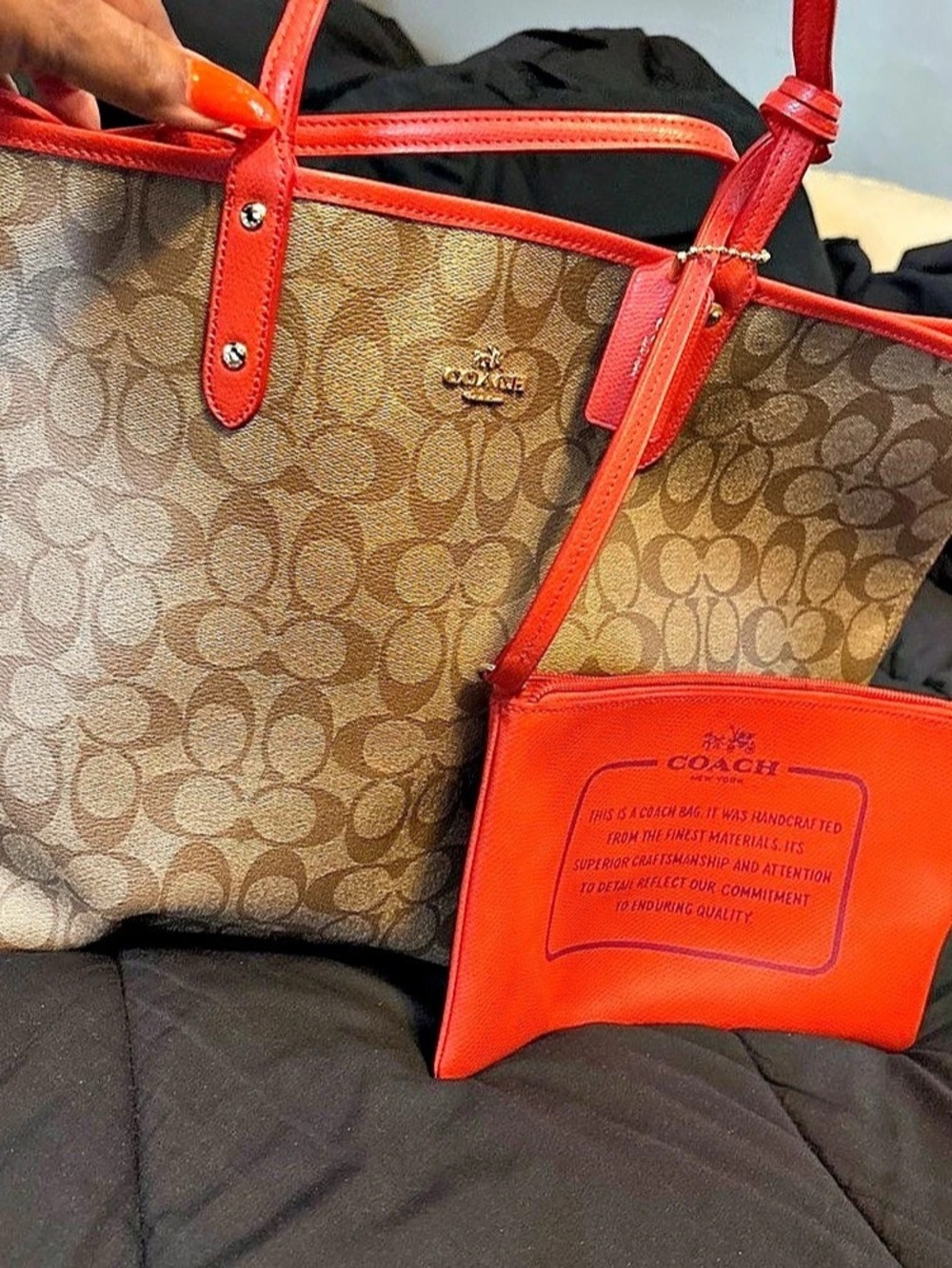 Coach Reversible City Tote in Signature Canvas Brown & Orange